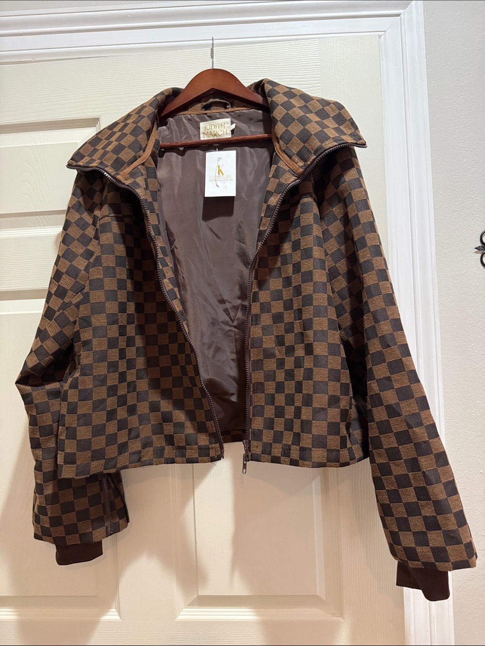 Judith March Brown Checker Cropped Jacket